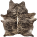 Brown, Black, Tan Brazilian Brindle Cowhide: brown and tan with black, brindle markings, white down the spine, and a few small, white spots on the shoulder - 7'4" x 6' (BRBR1657)