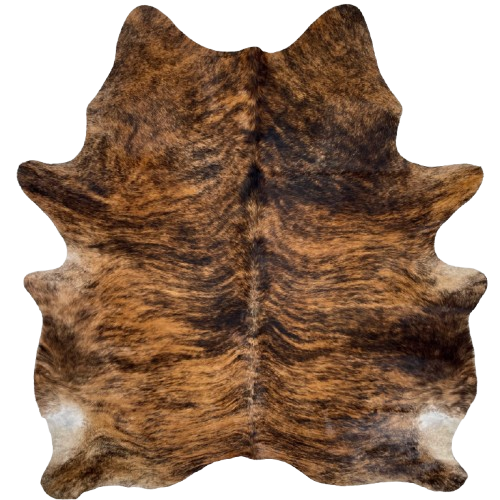 Large Reddish Brown and Black Brazilian Brindle Cowhide: reddish brown with black, brindle markings - 7'7" x 6'4" (BRBR1661)