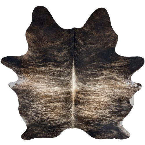 Ivory, Black, Brown Brazilian Brindle Cowhide: ivory and brown with a black and brown, brindle pattern, and ivory down the spine - 7'3" x 6' (BRBR1662)