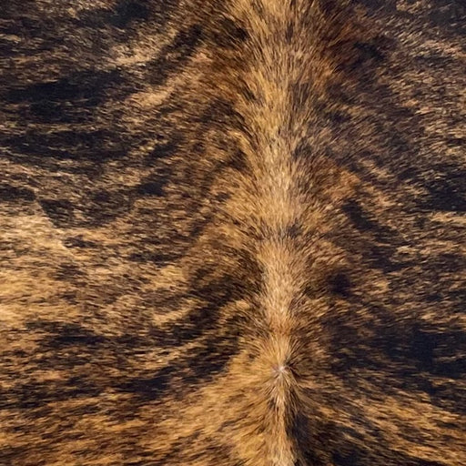 Closeup of this Brazilian Brindle Cowhide, showing black with brown, brindle markings (BRBR1663)