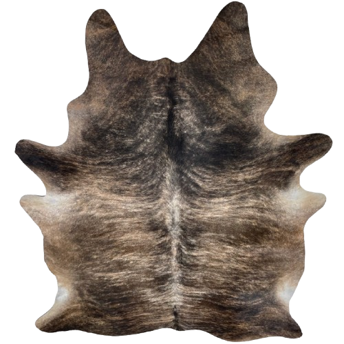 Large Brown, Black, Ivory Brazilian Brindle Cowhide: brown and black with ivory, brindle markings - 7'8" x 5'8" (BRBR1664)