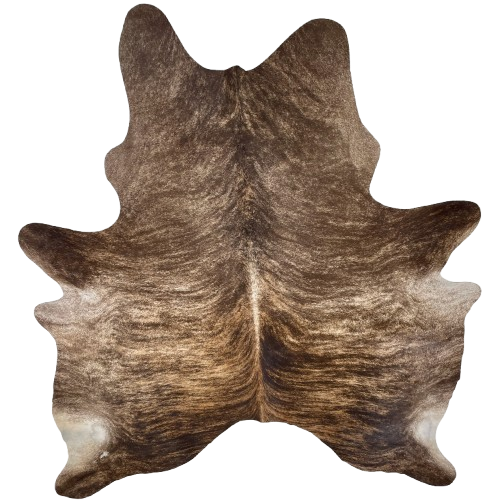 Brown and Ivory Brazilian Brindle Cowhide: light brown and ivory with darker brown, brindle markings - 7'5' x 5'11" (BRBR1665)