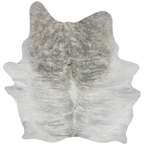 XXL Ivory and Gray Brazilian Brindle Cowhide: ivory with light gray and dark gray, brindle markings - 8'7" x 6'7" (BRBR1676)