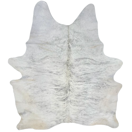 XL Ivory and Gray Brazilian Brindle Cowhide: ivory with gray, brindle markings, and one brand mark on the left side of the butt - 8'3" x 5'10" (BRBR1677)