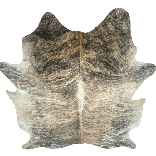 Large Ivory, Beige, Black Brazilian Brindle Cowhide: ivory and beige with black, brindle markings - 7'6" x 6'5" (BRBR1679)