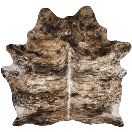 Brown, White, Black Brazilian Brindle Cowhide: has a mix of brown and white with black, brindle markings, and white down the spine - 6'9" x 5'11" (BRBR1680)