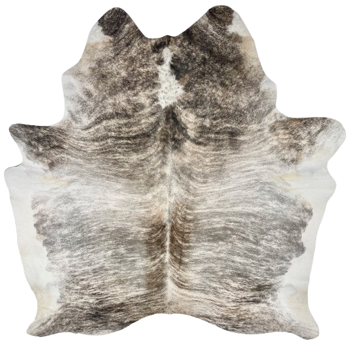 White, Gray, Brown, Black Brazilian Brindle Cowhide: white with gray, brown, and black, brindle markings - 7'2" x 5'10" (BRBR1682)