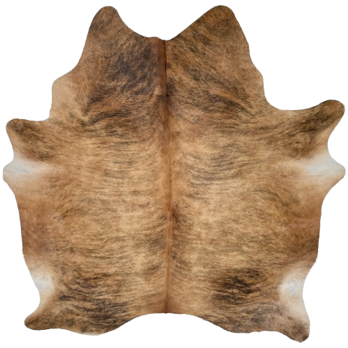 Light Brown and Black Brazilian Brindle Cowhide: light brown with black, brindle markings, and reddish brown down the spine - 7' x 5'8" (BRBR1684)