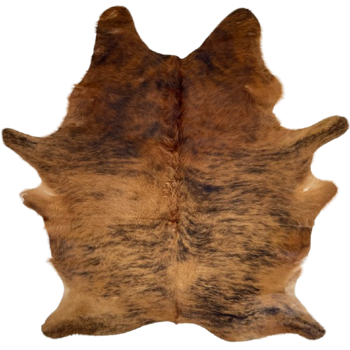Reddish Brown and Black Brindle Cowhide: has long hair that is reddish brown with black, brindle markings - 7'2" x 5'7" (BRBR1686)