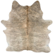 Ivory, Gray, Beige Brazilian Brindle Cowhide: has long hair that is ivory and beige with gray, brindle markings - 6'11" x 5'6" (BRBR1689)