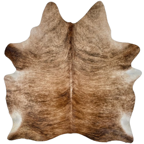 Reddish Brown, Lt Tan, Black Brazilian Brindle Cowhide: light tan with reddish brown and black, brindle markings - 7' x 5'10" (BRBR1690)