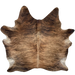 Tan, Brown, Black Brazilian Brindle Cowhide: tan and brown with black and brown, brindle markings, and long hair down the spine - 7'4" x 6'2" (BRBR1691)