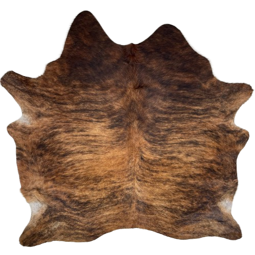 Brown, Reddish Brown, Black Brazilian Spotted Brindle Cowhide: brown and reddish brown, with black, brindle markings - 6'9" x 5'10" (BRBR1692)