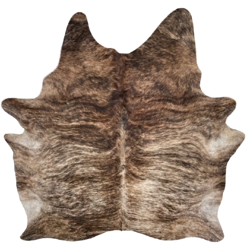 White, Brown, Black Brazilian Brindle Cowhide: white and brown, with black and brown, brindle markings - 7'4" x 5'11" (BRBR1694)