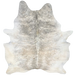 Large White, Lt Beige, Gray Brazilian Brindle Cowhide: has a mix of white and light beige with gray, brindle markings, and off-white on the belly and hind shanks- 7'8" x 6'3" (BRBR1697)