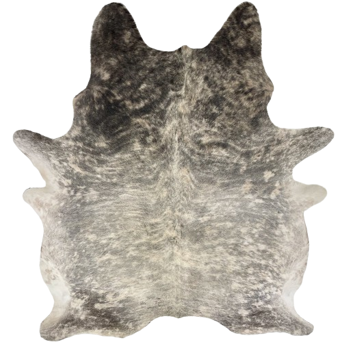 XL Ivory, Gray, Black Brazilian Cowhide: ivory with gray and black, brindle markings - 8'4" x 5'7" (BRBR1701)