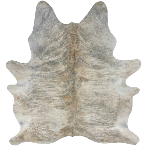 Large Ivory, Lt Brown, Gray Brazilian Brindle Cowhide: ivory and light brown with gray, brindle markings - 7'6" x 5'9" (BRBR1702