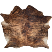 Tan, Brown, Black Brazilian Brindle Cowhide: tan and reddish brown with black and dark brown, brindle markings - 6'6" x 5'10" (BRBR1706)