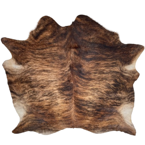 Tan, Brown, Black Brazilian Brindle Cowhide: tan and reddish brown with black and dark brown, brindle markings - 6'6" x 5'10" (BRBR1706)