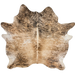 White, Brown, Black Brazilian Spotted Brindle Cowhide: white and light brown, with black, brown, and light brown brindle markings and spots - 7'5" x 6'6"   (BRBR1765)