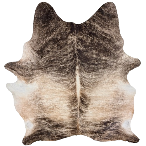  XL Lt Beige, Dk Brown, Black Brazilian Brindle Cowhide:  off-white and black with light beige and dark brown, brindle markings  - 8'3" x 6'2" (BRBR1780)