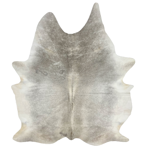 Large Gray Brazilian Cowhide, 3 brand marks:  gray, with darker gray on the shoulder, and off-white on the belly and shanks, and it has two brand marks on the left side of the shoulder, and another near the lower edge, on the left side - 7'7" x 5'7" (BRGR193)
