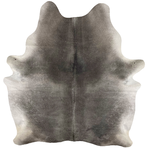 Large Dark Gray Brazilian Cowhide, 2 brand marks:  dark gray with a light gray on the belly and part of the shanks, and it has two brand marks along the lower edge, both on the right side - 7'6" x 6'7" (BRGR195)