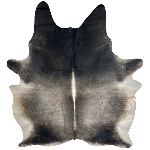 XL Gray and Black Brazilian Cowhide:  gray on the back, black on the shoulder and shanks, white down the spine, and off-white on the belly - 8'1" x 6'6" (BRGR217)