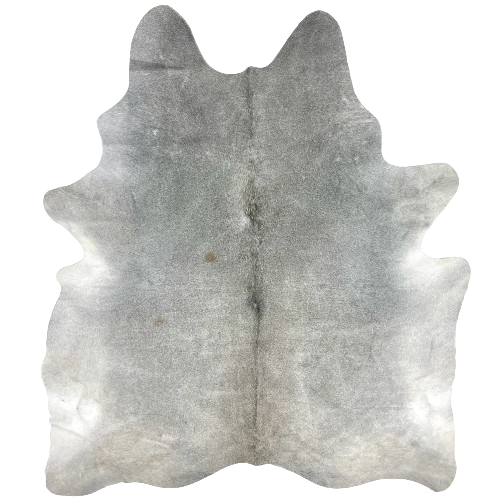 Large Gray Brazilian Cowhide:  gray, with darker gray, longer hair on part of the spine, and light gray and white on the belly, and it has two small, brown spots on the left side of the back - 7'11" x 6'5" (BRGR224)
