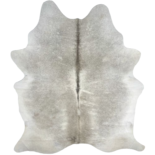 Gray and White Brazilian Cowhide, 1 brand mark:  gray, with white down both sides of part of the spine, a few white strips, and white on the belly, and dark gray down part of the spine, and it has one brand mark on the left side of the butt - 7'4" x 5'5" (BRGR234)