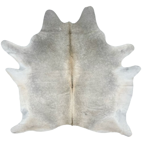 Gray Brazilian Cowhide: gray with light beige, longer hair, down the spine, and white and off-white on the belly and shanks - 6'11" x 6'2" (BRGR263)