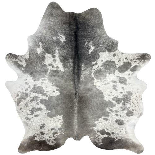 Gray and White Speckled Brazilian Cowhide: white with gray speckles and large and small spots - 6'10" x 5'9" (BRGR283)