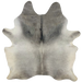 Two Tone Gray Brazilian Cowhide: light gray, with darker gray on the shoulder, off-white on the belly, and one brand mark on the right side of the butt - 7' x 5'10" (BRGR293)