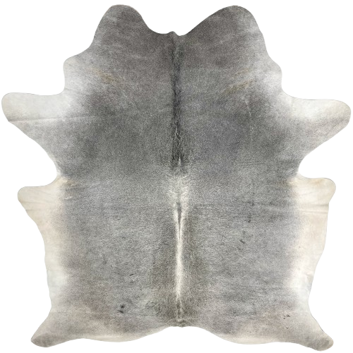 Large Gray Brazilian Cowhide: gray, with white down part of the spine, off-white on the belly, and one brand mark on the left side of the butt - 7'10" x 6'4" (BRGR294)