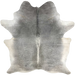Large Gray Brazilian Cowhide: gray, with white down part of the spine, off-white on the belly, and one brand mark on the left side of the butt - 7'10" x 6'4" (BRGR294)