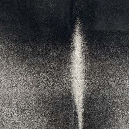 Closeup of this Large Brazilian Cowhide, showing a mix of dark gray and black, and black on the shoulder (BRGR303)