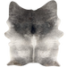 Large Two Tone Gray Brazilian Cowhide: has a mix of light and dark gray, with dark gray on the butt and shoulder, and four small, brown spots - 7'6" x 5' (BRGR309)
