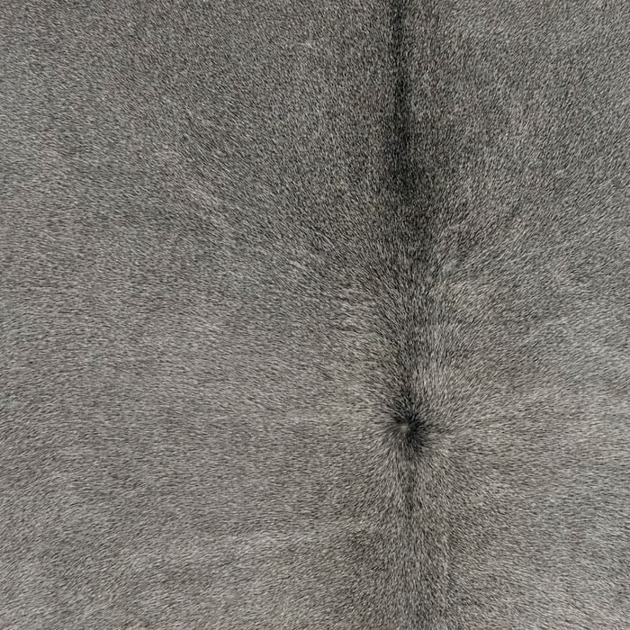 Closeup of this Large Brazilian Cowhide, showing gray with darker gray down part of the spine (BRGR328)