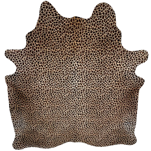 Light Brown, Brazilian Cowhide that has been stenciled with a brown and black, Leopard Print - 7'4" x 6'1" (BRLP087)