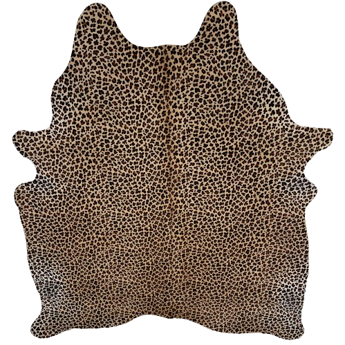 Light Brown, Brazilian Cowhide that has been stenciled with a brown and black, Leopard Print - 7'1" x 5'10" (BRLP090)
