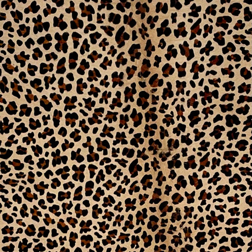 Closeup of this Light Brown, Brazilian Cowhide, showing a stenciled, brown and black, Leopard Print (BRLP090)