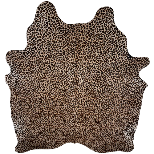 Leopard Print on Light Brown Brazilian Cowhide: light brown cowhide that has been stenciled with a brown and black, leopard print - 7'5" x 6'4" (BRLP123)