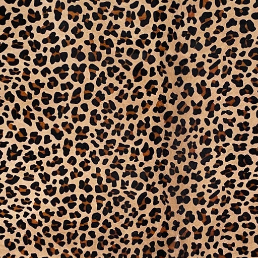 Closeup of this Light Brown Brazilian Cowhide, showing a stenciled, brown and black, leopard print (BRLP124)