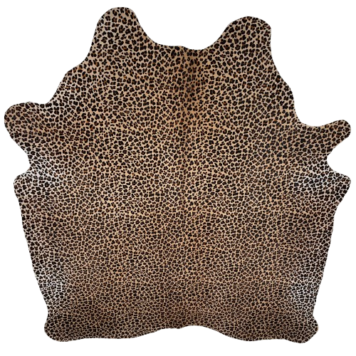 Leopard Print on Light Brown Brazilian Cowhide: light brown cowhide that has been stenciled with a brown and black, leopard print - 7'4" x 6'5"(BRLP125)