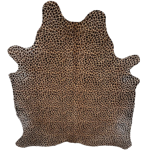 Leopard Print on Light Brown Brazilian Cowhide: light brown cowhide that has been stenciled with a brown and black, leopard print - 7'2" x 5'8"(BRLP126)