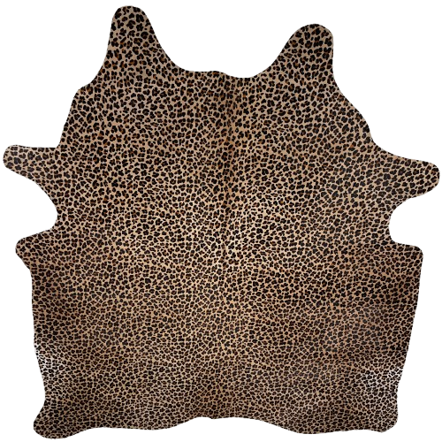 Leopard Print on Light Brown Brazilian Cowhide: light brown cowhide that has been stenciled with a brown and black, leopard print - 6'10" x 5'11" (BRLP128)