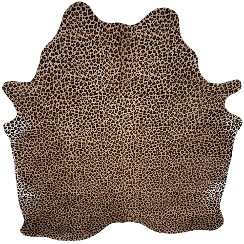 Leopard Print on Light Brown Brazilian Cowhide: light brown cowhide that has been stenciled with a brown and black, leopard print - 7'2" x 6'1" (BRLP129)