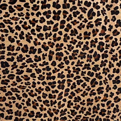 Closeup of this Light Brown Brazilian Cowhide, showing a stenciled, brown and black, leopard print - 7'2" x 6'1" (BRLP129)