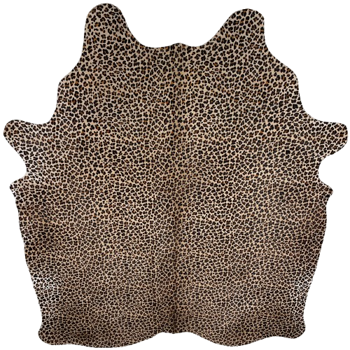 Leopard Print on Large Light Beige Brazilian Cowhide: light beige cowhide that has been stenciled with a brown and black, leopard print - 7'11" x 6'5" (BRLP130)