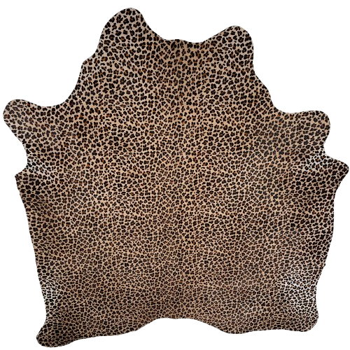 Leopard Print on Light Brown Brazilian Cowhide: light brown cowhide that has been stenciled with a brown and black, leopard print - 6'10" x 5'11" (BRLP131)